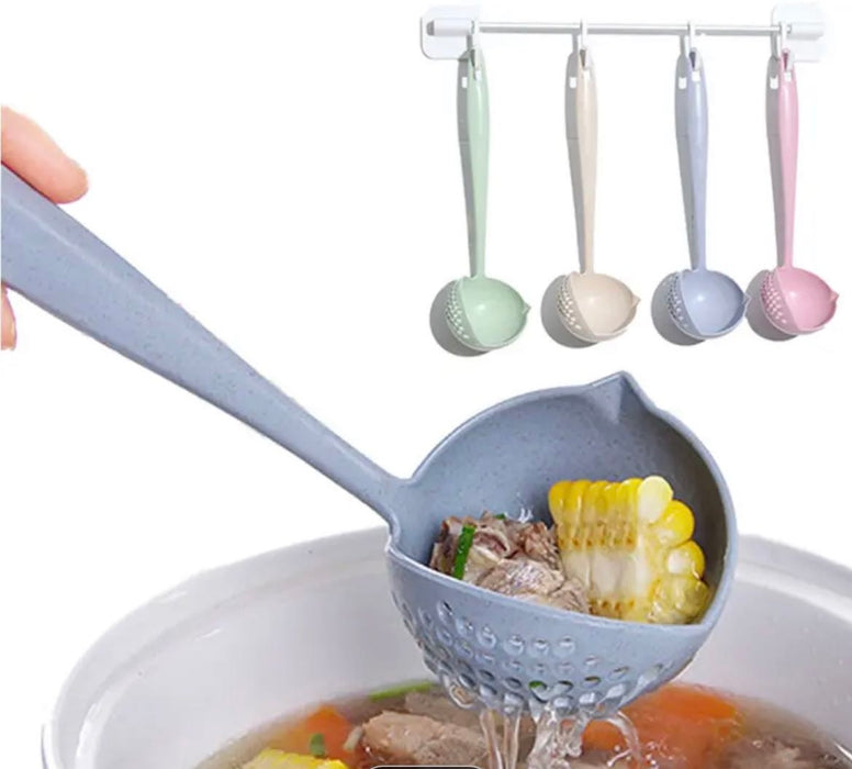 1pc 2 In 1 Filter Spoon Soup Spoon Leak Spoon Long Handle Plastic Large Spoon Hot Pot Spoon