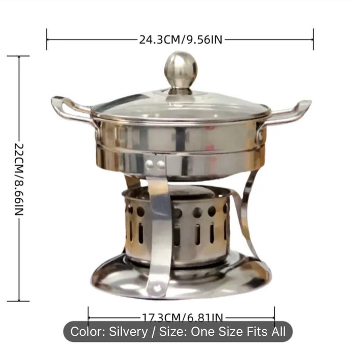 Stainless Steel Single-Person Hot Pot - Perfect For Alcohol Stoves, Thickened Design For Durability