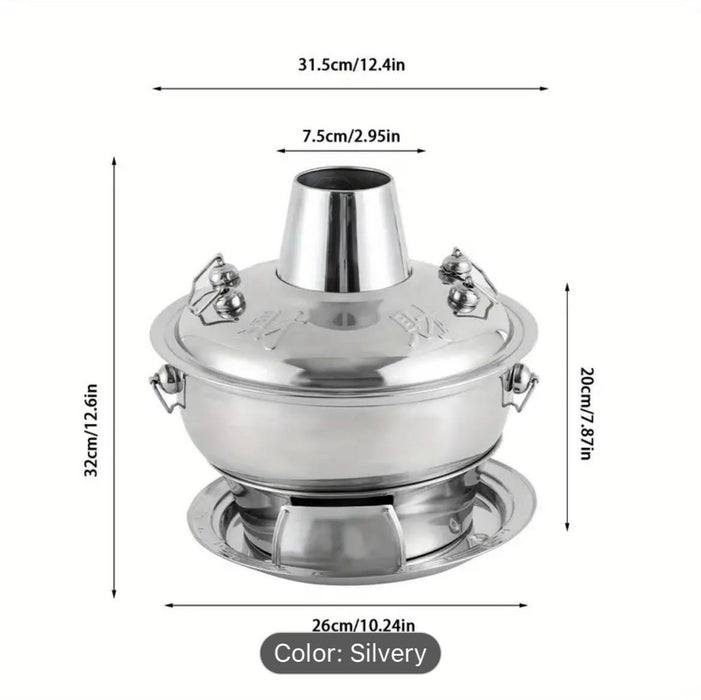 Stainless Steel Hot Pot For Shabu Cooking - 2.3Qt Charcoal Fondue Stockpot, Polished Finish