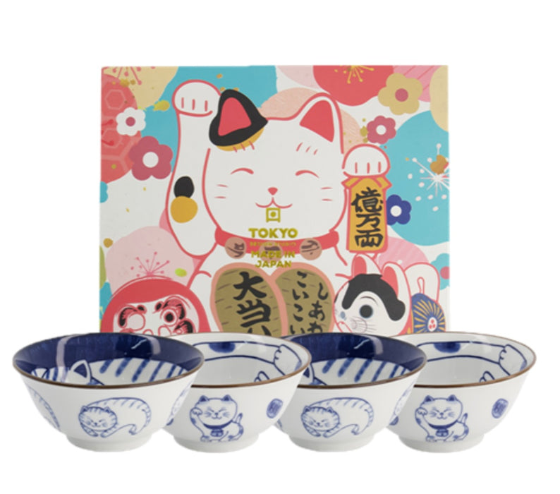 Kawail Bowls, Lucky Cat Blue Giftset 500ml - B922569