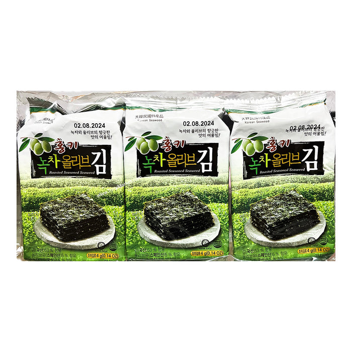 Korean Seaweed Green Tea Olive Seasoned Seaweed 3x4g