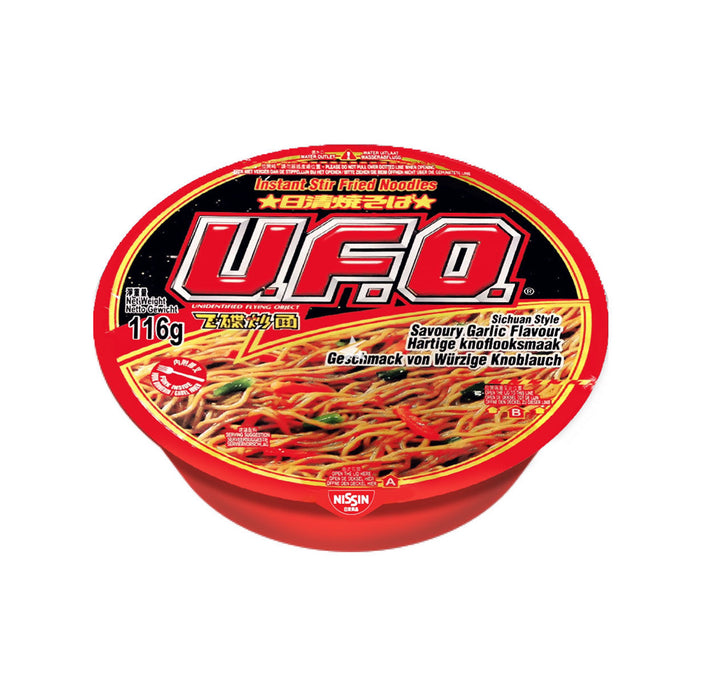 Nissin UFO Instant Stir Fried Noodles - Sichuan Style Savoury Garlic Flavour 116g