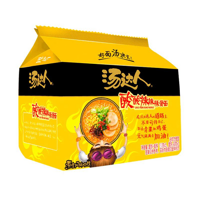 TangDaRen Spicy Pork Bone Noodles 130g x 5 Packs （汤达人-酸酸辣辣豚骨面）