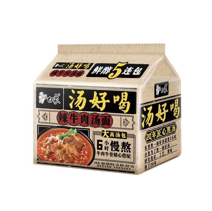 BAIXIANG Spicy Beef Soup Flavour Instant Noodles 111g x 5 Packs 白象 辣牛肉汤面